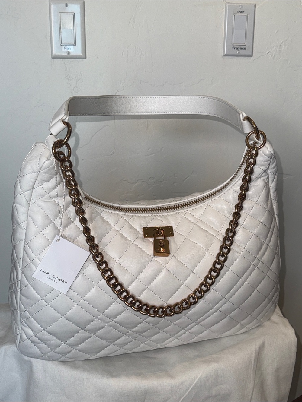 Kurt Geiger white Quilted Shoulder Bag with Gold Chain Strap